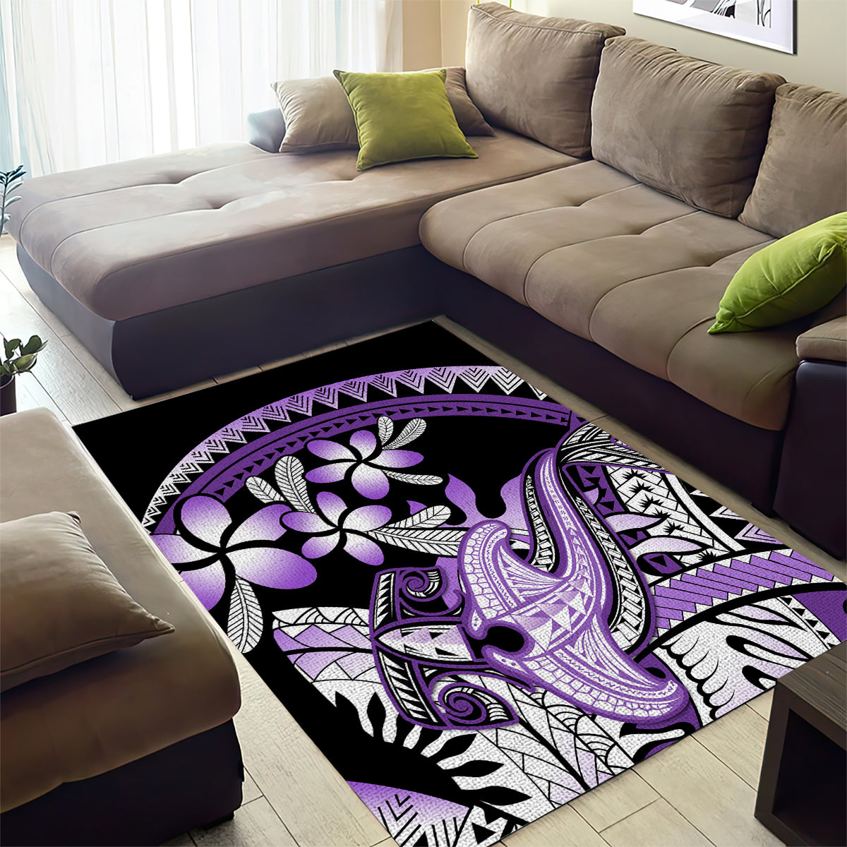 Purple Polynesian Area Rug Hammerhead Shark Tattoo Royal Plumeria Gradient Vibes LT14 - Polynesian Pride