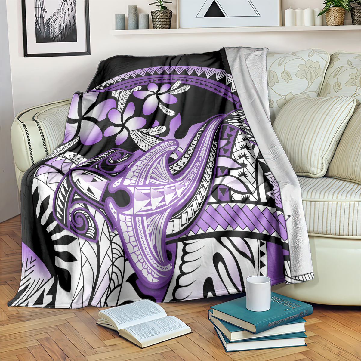 Purple Polynesian Blanket Hammerhead Shark Tattoo Royal Plumeria Gradient Vibes LT14 Purple - Polynesian Pride