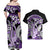 Purple Polynesian Couples Matching Off Shoulder Maxi Dress and Hawaiian Shirt Hammerhead Shark Tattoo Royal Plumeria Gradient Vibes LT14 - Polynesian Pride