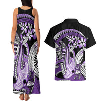 Purple Polynesian Couples Matching Tank Maxi Dress and Hawaiian Shirt Hammerhead Shark Tattoo Royal Plumeria Gradient Vibes LT14 - Polynesian Pride