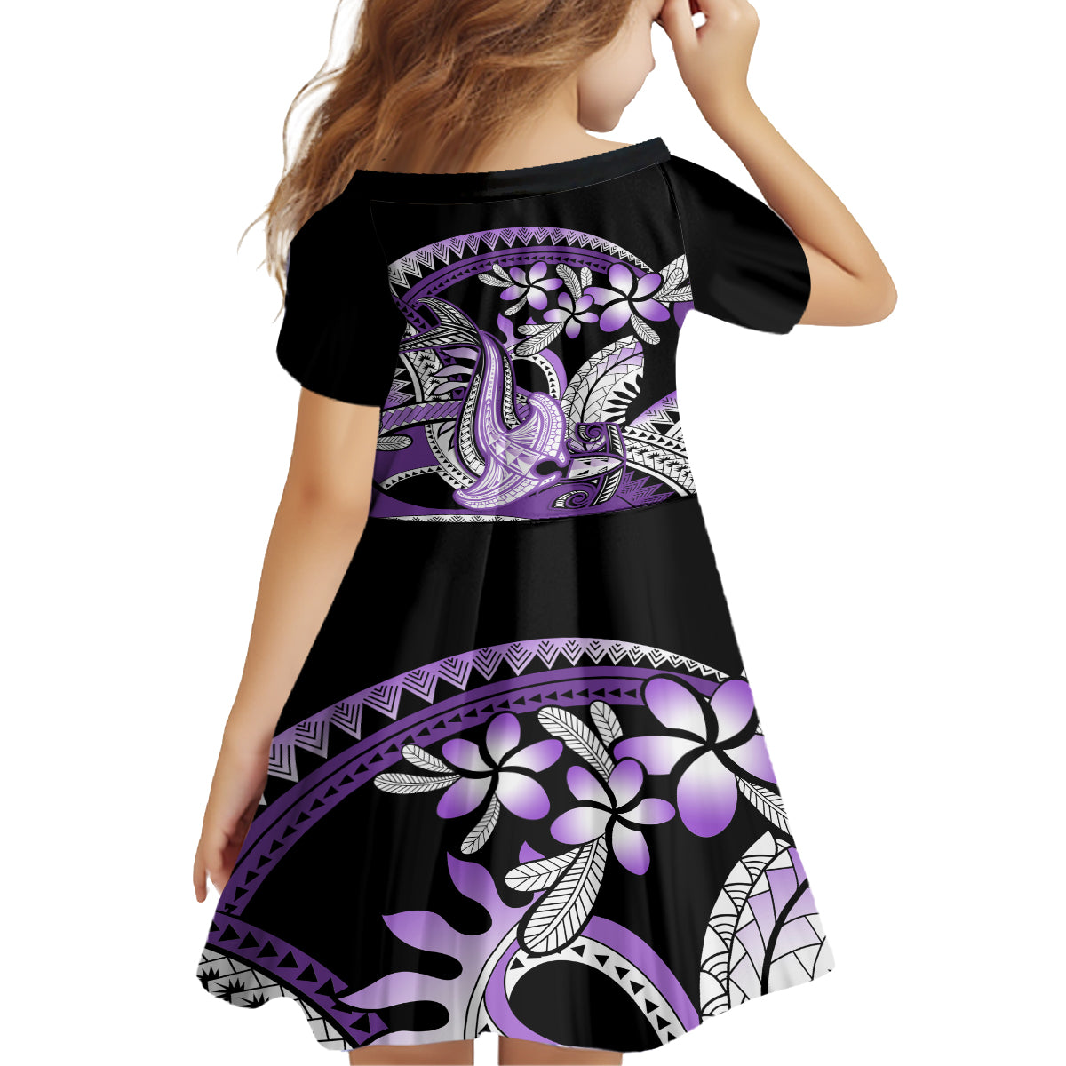 Purple Polynesian Family Matching Long Sleeve Bodycon Dress and Hawaiian Shirt Hammerhead Shark Tattoo Royal Plumeria Gradient Vibes LT14 - Polynesian Pride