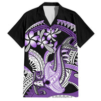 Purple Polynesian Family Matching Puletasi and Hawaiian Shirt Hammerhead Shark Tattoo Royal Plumeria Gradient Vibes LT14 Dad's Shirt - Short Sleeve Purple - Polynesian Pride