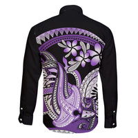 Purple Polynesian Family Matching Tank Maxi Dress and Hawaiian Shirt Hammerhead Shark Tattoo Royal Plumeria Gradient Vibes LT14 - Polynesian Pride