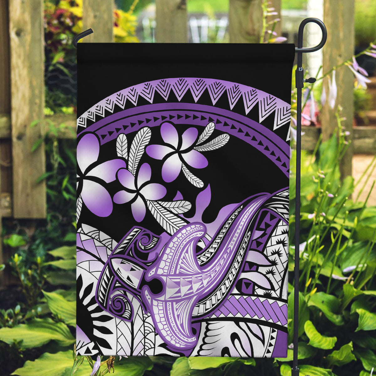 Purple Polynesian Garden Flag Hammerhead Shark Tattoo Royal Plumeria Gradient Vibes LT14 Garden Flag Purple - Polynesian Pride