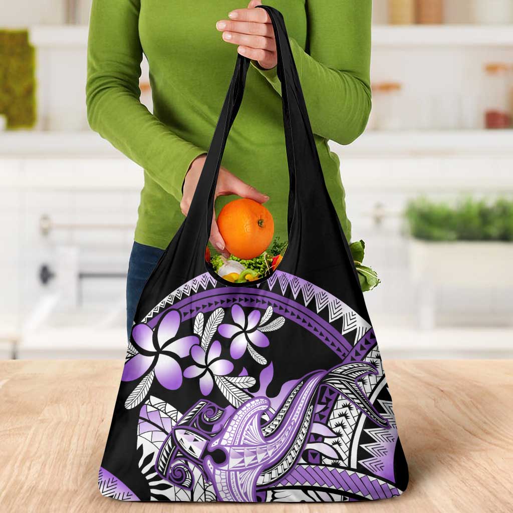 Purple Polynesian Grocery Bag Hammerhead Shark Tattoo Royal Plumeria Gradient LT14 - Polynesian Pride