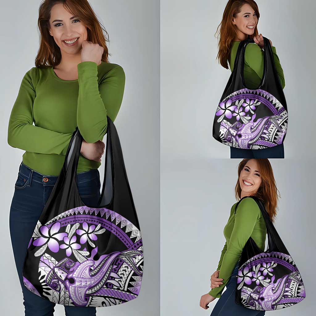 Purple Polynesian Grocery Bag Hammerhead Shark Tattoo Royal Plumeria Gradient LT14 - Polynesian Pride