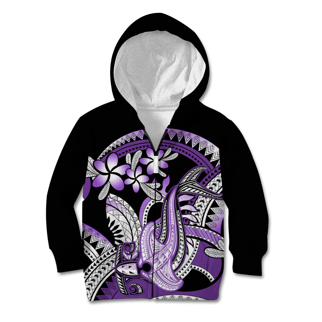 Purple Polynesian Kid Hoodie Hammerhead Shark Tattoo Royal Plumeria Gradient Vibes LT14 Zip Hoodie Purple - Polynesian Pride