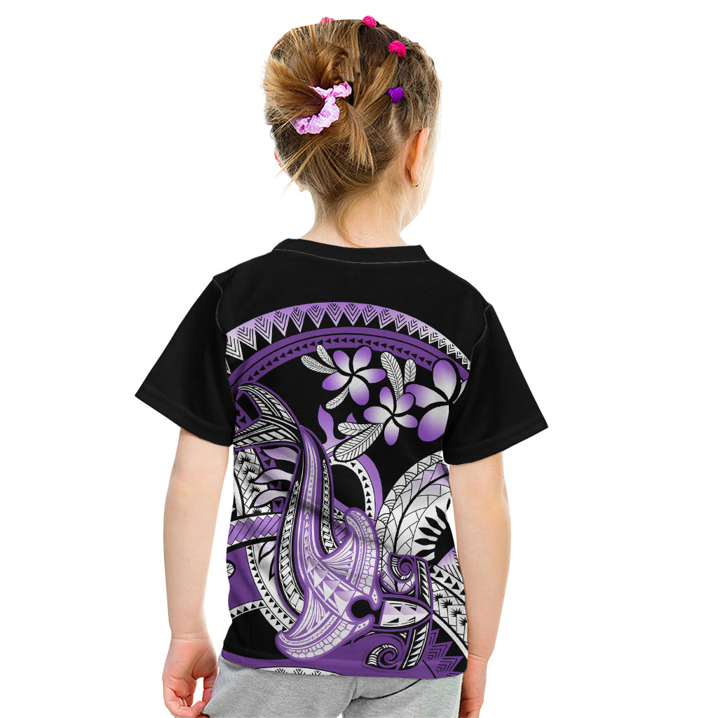 Purple Polynesian Kid T Shirt Hammerhead Shark Tattoo Royal Plumeria Gradient Vibes LT14 - Polynesian Pride