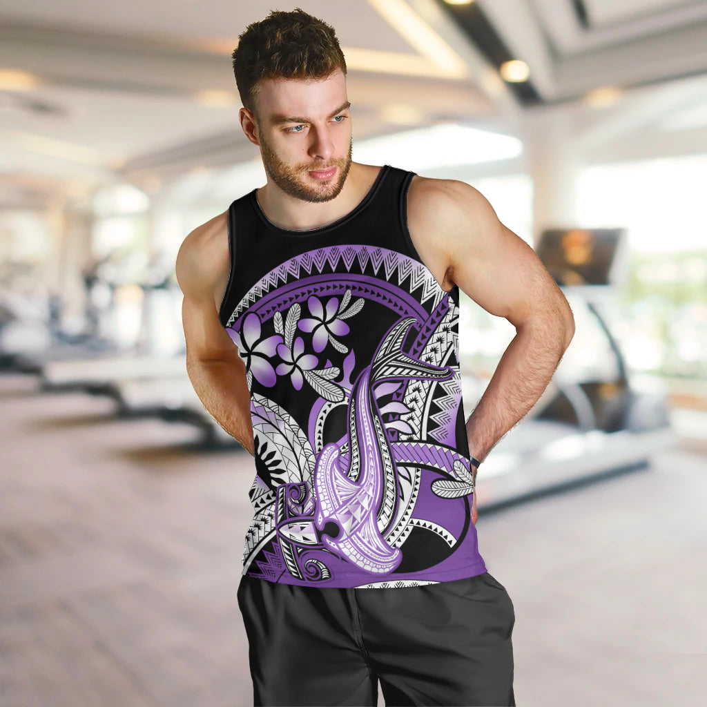 Purple Polynesian Men Tank Top Hammerhead Shark Tattoo Royal Plumeria Gradient Vibes LT14 Purple - Polynesian Pride