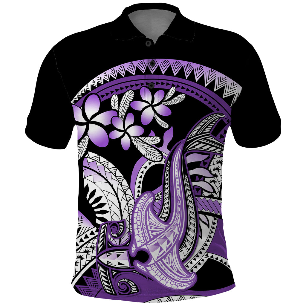 Purple Polynesian Polo Shirt Hammerhead Shark Tattoo Royal Plumeria Gradient Vibes LT14 Purple - Polynesian Pride