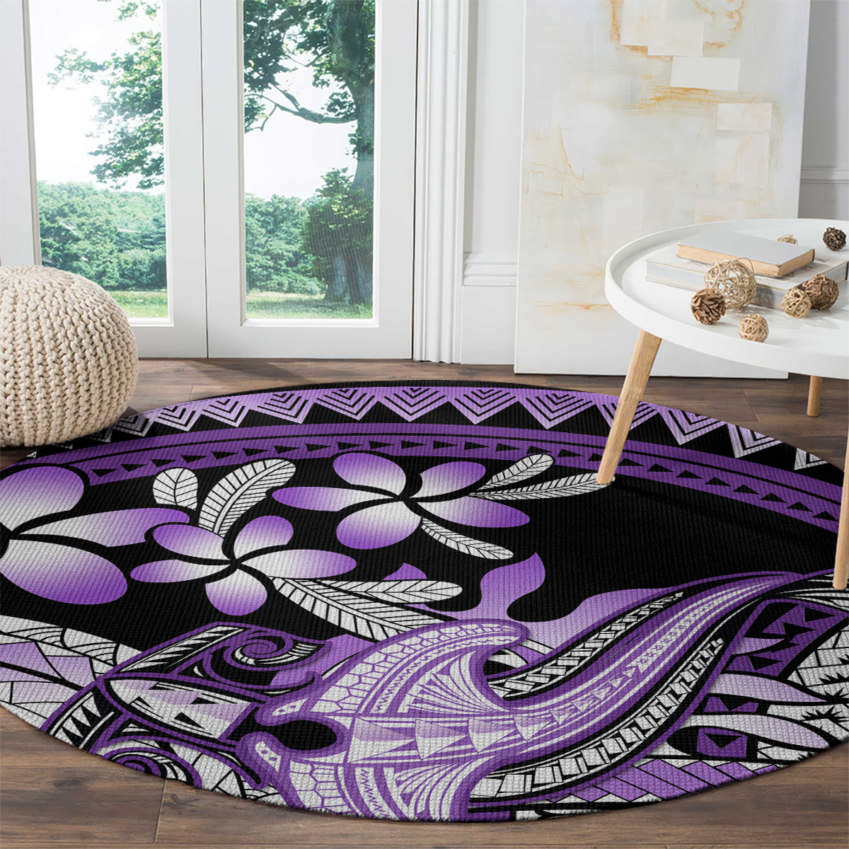 Purple Polynesian Round Carpet Hammerhead Shark Tattoo Royal Plumeria Gradient Vibes LT14 - Polynesian Pride