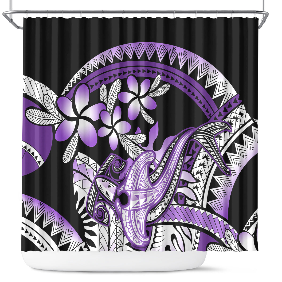 Purple Polynesian Shower Curtain Hammerhead Shark Tattoo Royal Plumeria Gradient Vibes LT14 Purple - Polynesian Pride