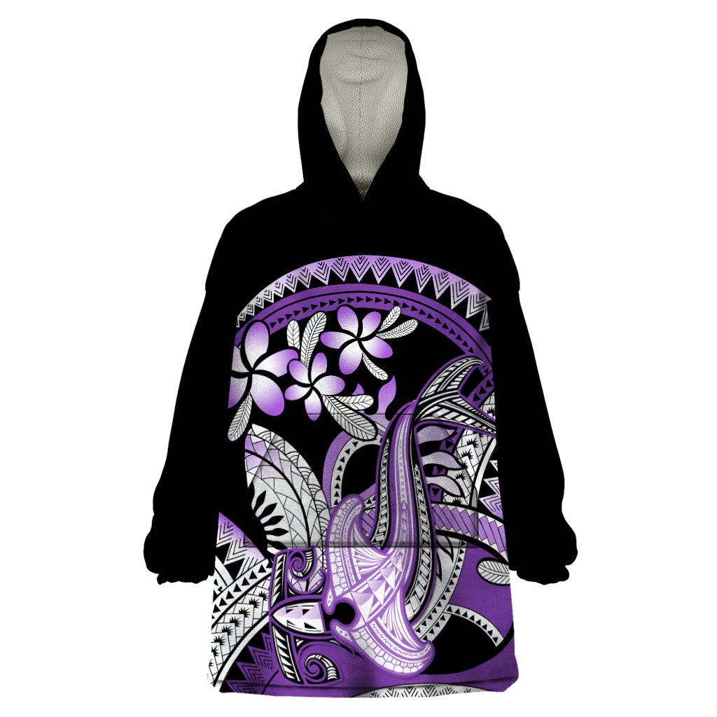 Purple Polynesian Wearable Blanket Hoodie Hammerhead Shark Tattoo Royal Plumeria Gradient Vibes LT14 One Size Purple - Polynesian Pride