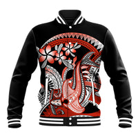 Red Polynesian Baseball Jacket Hammerhead Shark Tattoo Royal Plumeria Gradient Vibes LT14 Unisex Red - Polynesian Pride