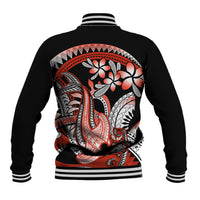 Red Polynesian Baseball Jacket Hammerhead Shark Tattoo Royal Plumeria Gradient Vibes LT14 - Polynesian Pride
