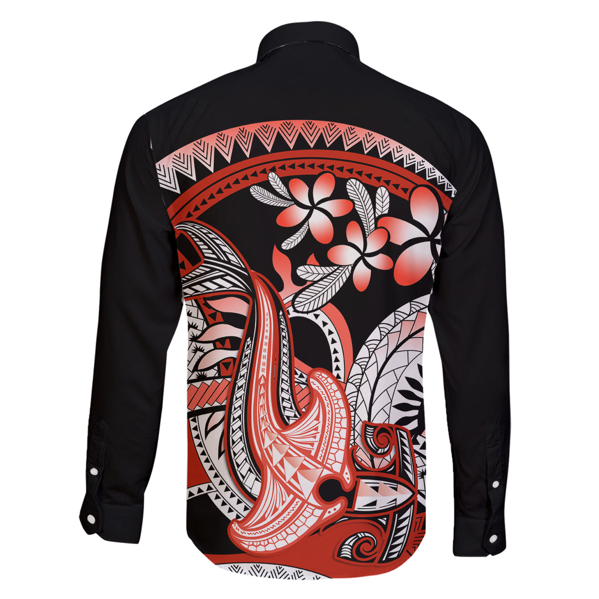 Red Polynesian Family Matching Tank Maxi Dress and Hawaiian Shirt Hammerhead Shark Tattoo Royal Plumeria Gradient Vibes LT14 - Polynesian Pride