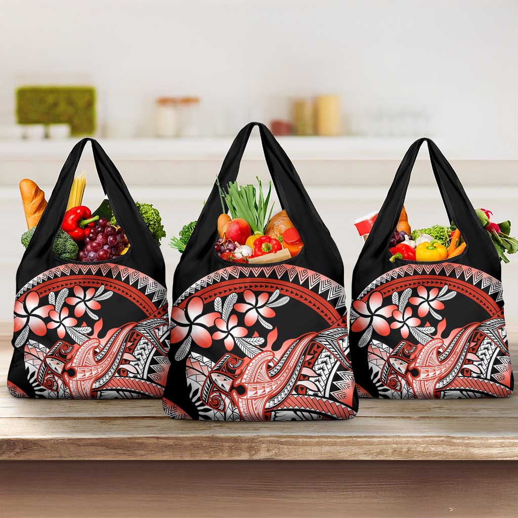 Red Polynesian Grocery Bag Hammerhead Shark Tattoo Royal Plumeria Gradient LT14 3-pack One Size Red - Polynesian Pride
