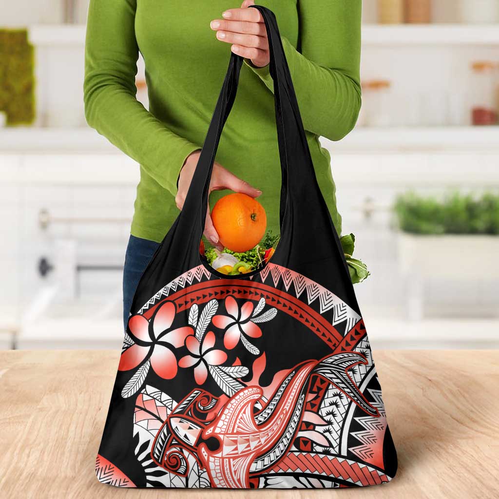 Red Polynesian Grocery Bag Hammerhead Shark Tattoo Royal Plumeria Gradient LT14 - Polynesian Pride