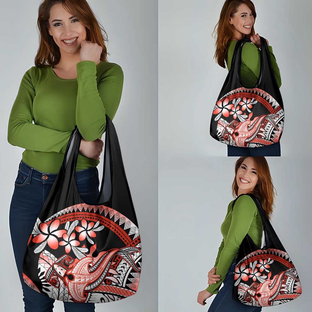 Red Polynesian Grocery Bag Hammerhead Shark Tattoo Royal Plumeria Gradient LT14 - Polynesian Pride