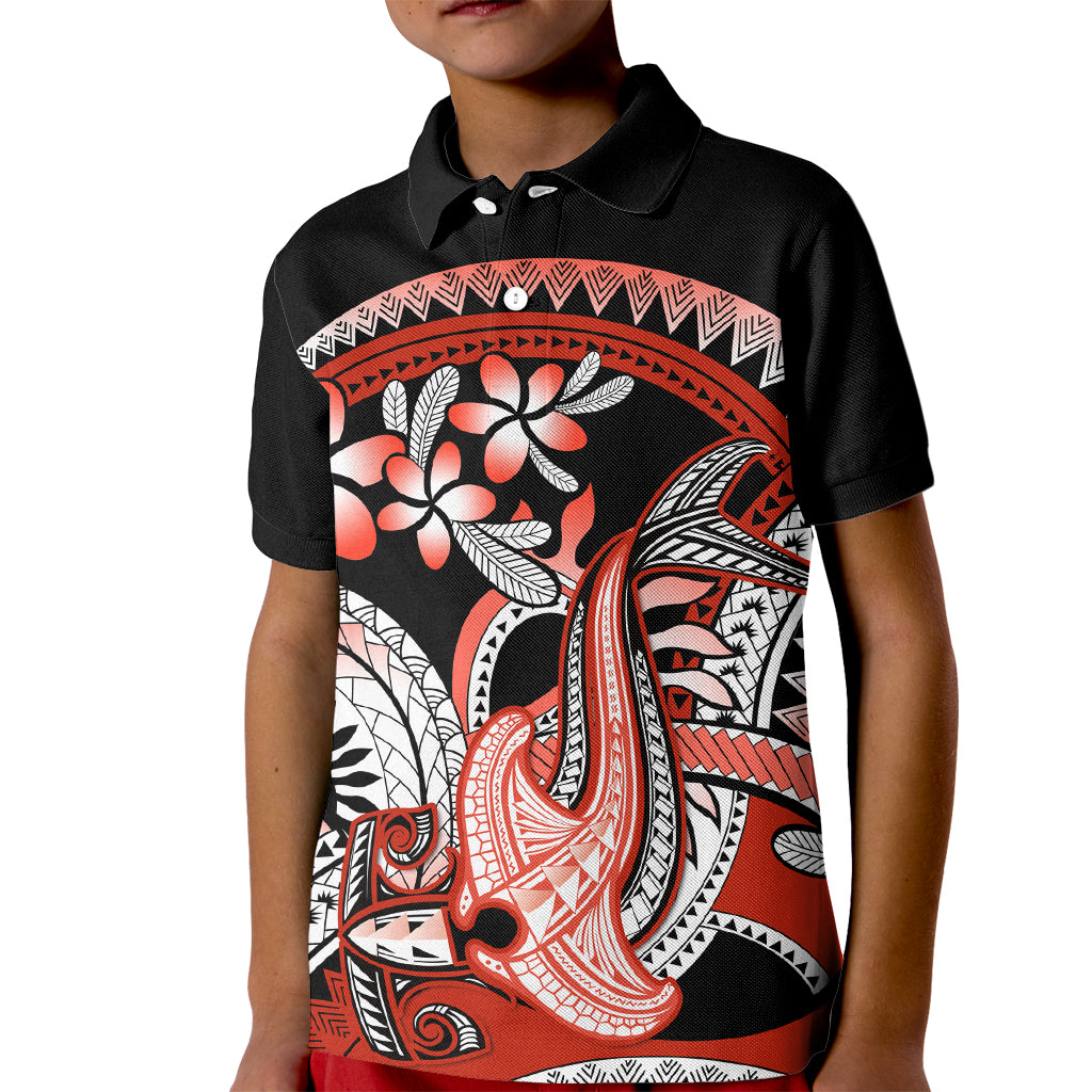 Red Polynesian Kid Polo Shirt Hammerhead Shark Tattoo Royal Plumeria Gradient Vibes LT14 Kid Red - Polynesian Pride