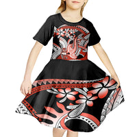 Red Polynesian Kid Short Sleeve Dress Hammerhead Shark Tattoo Royal Plumeria Gradient Vibes LT14 - Polynesian Pride
