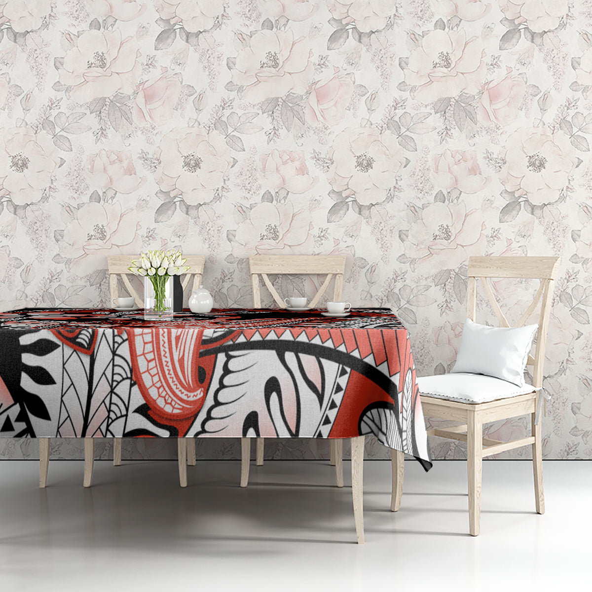 Red Polynesian Tablecloth Hammerhead Shark Tattoo Royal Plumeria Gradient Vibes LT14 - Polynesian Pride