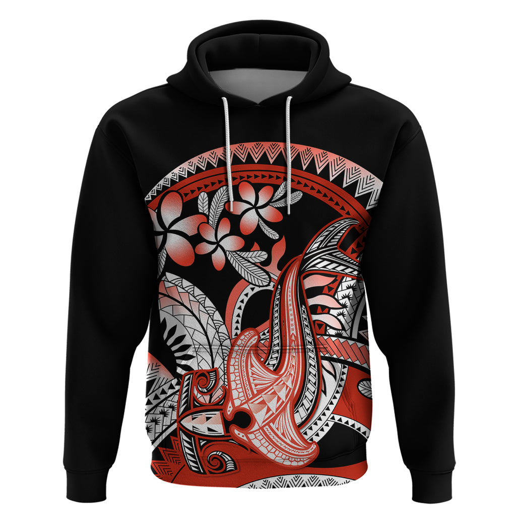Red Polynesian Zip Hoodie Hammerhead Shark Tattoo Royal Plumeria Gradient Vibes LT14 Pullover Hoodie Red - Polynesian Pride