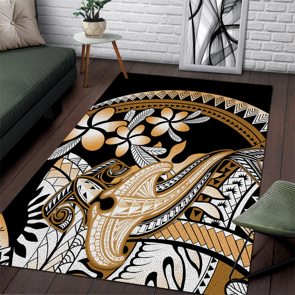 Gold Polynesian Hammerhead Shark Tattoo Area Rug Royal Plumeria Gradient Vibes LT14 Gold - Polynesian Pride