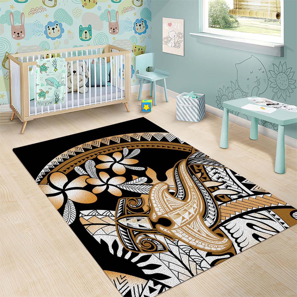 Gold Polynesian Hammerhead Shark Tattoo Area Rug Royal Plumeria Gradient Vibes LT14 - Polynesian Pride