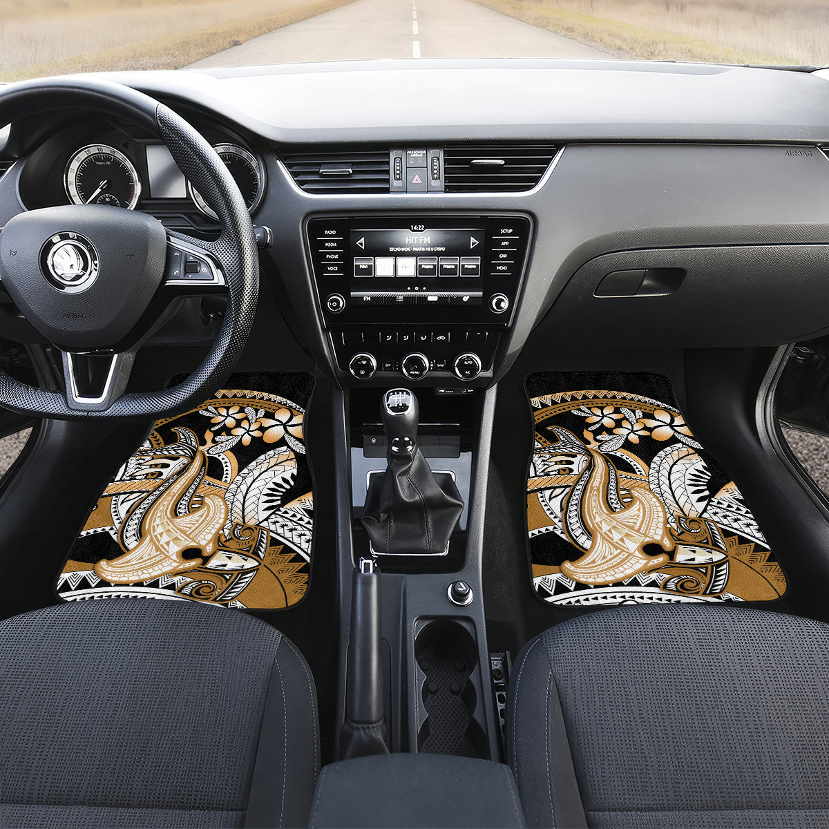Gold Polynesian Hammerhead Shark Tattoo Car Mats Royal Plumeria Gradient Vibes LT14 - Polynesian Pride