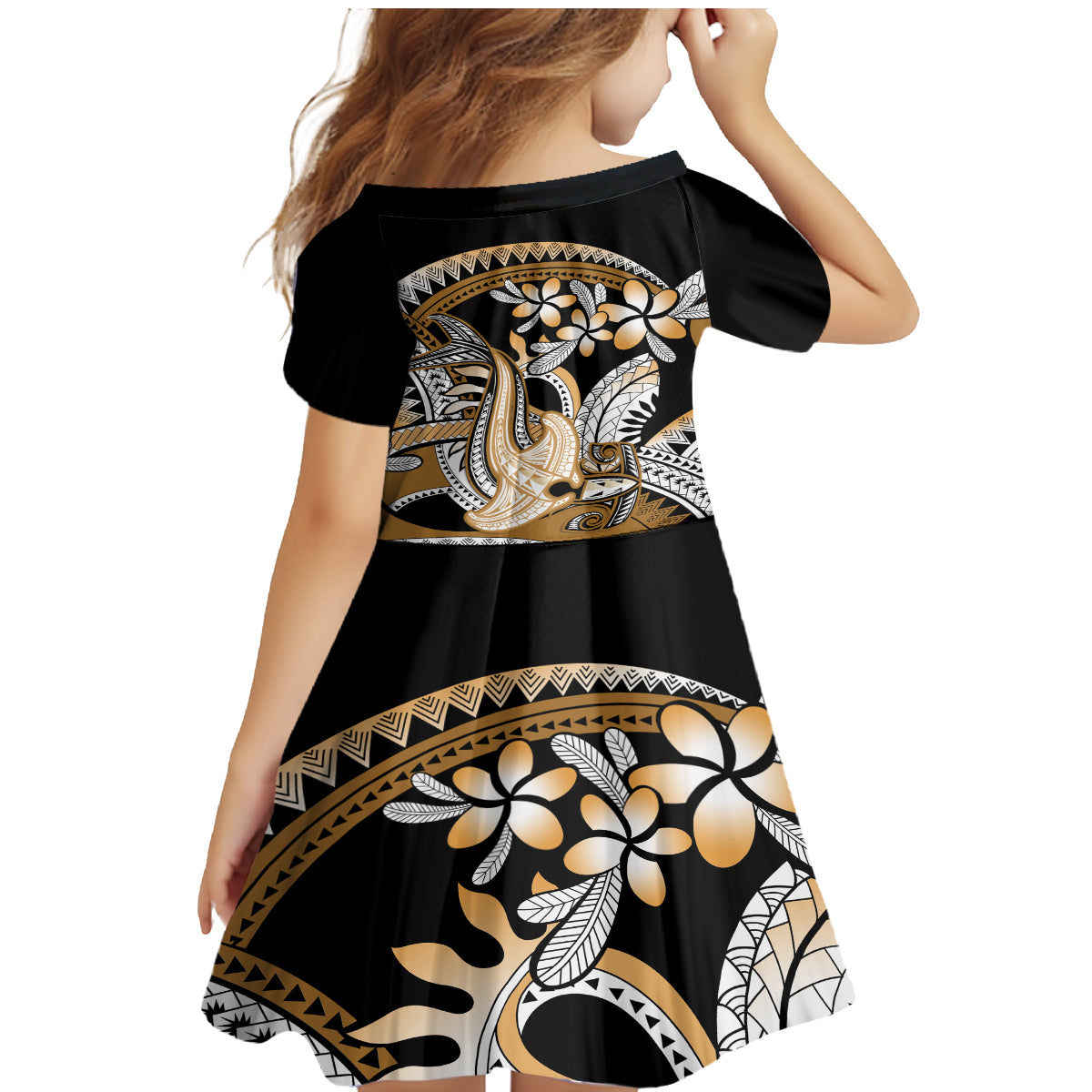 Gold Polynesian Hammerhead Shark Tattoo Family Matching Mermaid Dress and Hawaiian Shirt Royal Plumeria Gradient Vibes LT14 - Polynesian Pride