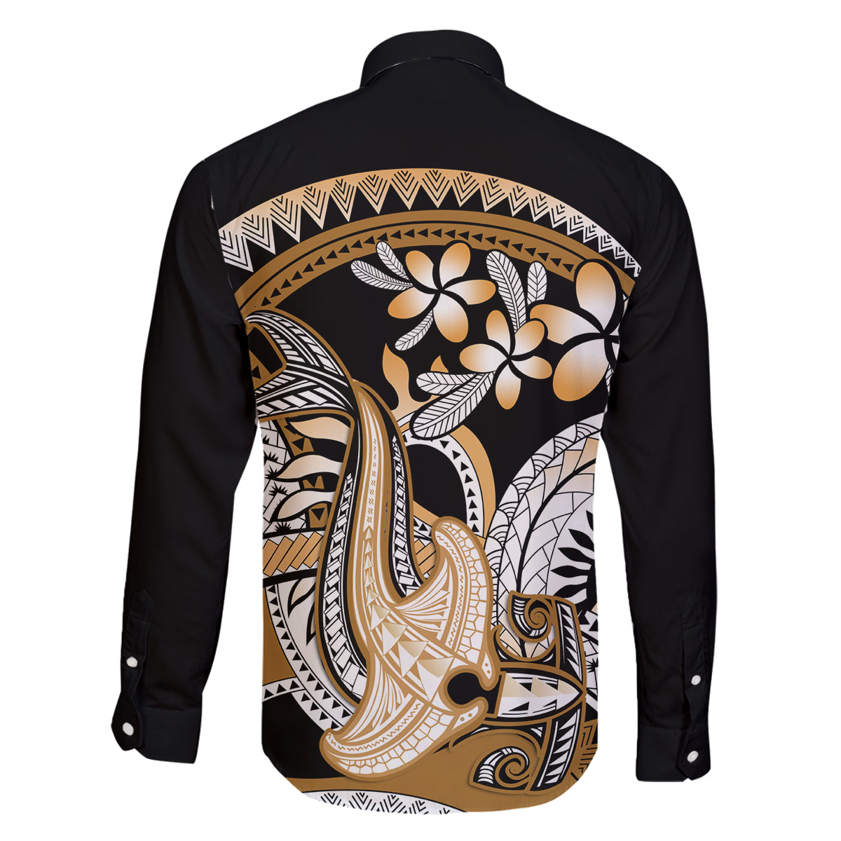 Gold Polynesian Hammerhead Shark Tattoo Family Matching Tank Maxi Dress and Hawaiian Shirt Royal Plumeria Gradient Vibes LT14 - Polynesian Pride