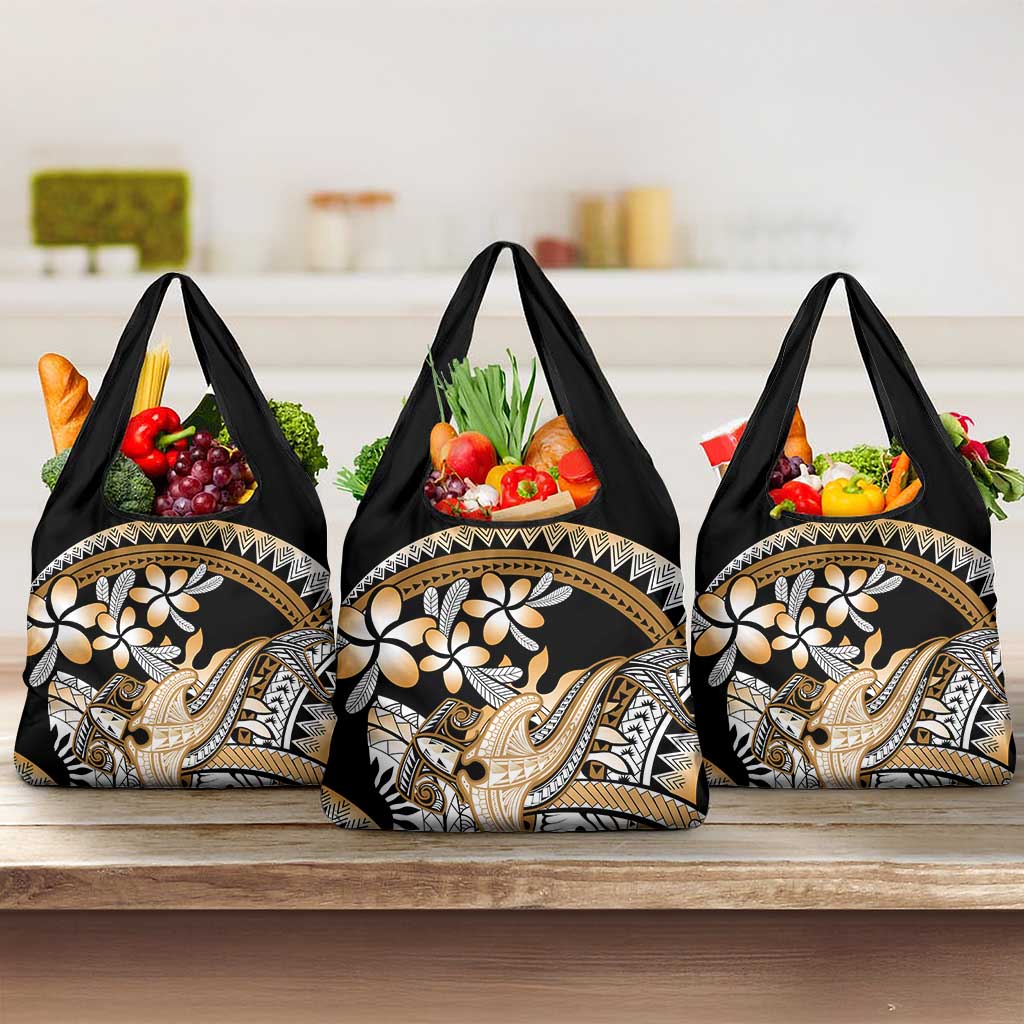 Gold Polynesian Hammerhead Shark Tattoo Grocery Bag Royal Plumeria Gradient Vibes LT14 3-pack One Size Gold - Polynesian Pride
