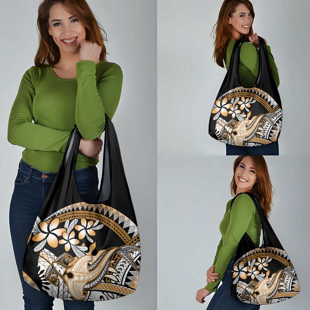 Gold Polynesian Hammerhead Shark Tattoo Grocery Bag Royal Plumeria Gradient Vibes LT14 - Polynesian Pride