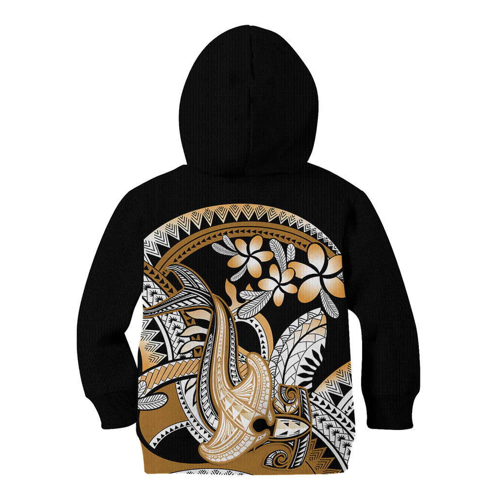 Gold Polynesian Hammerhead Shark Tattoo Kid Hoodie Royal Plumeria Gradient Vibes LT14 - Polynesian Pride