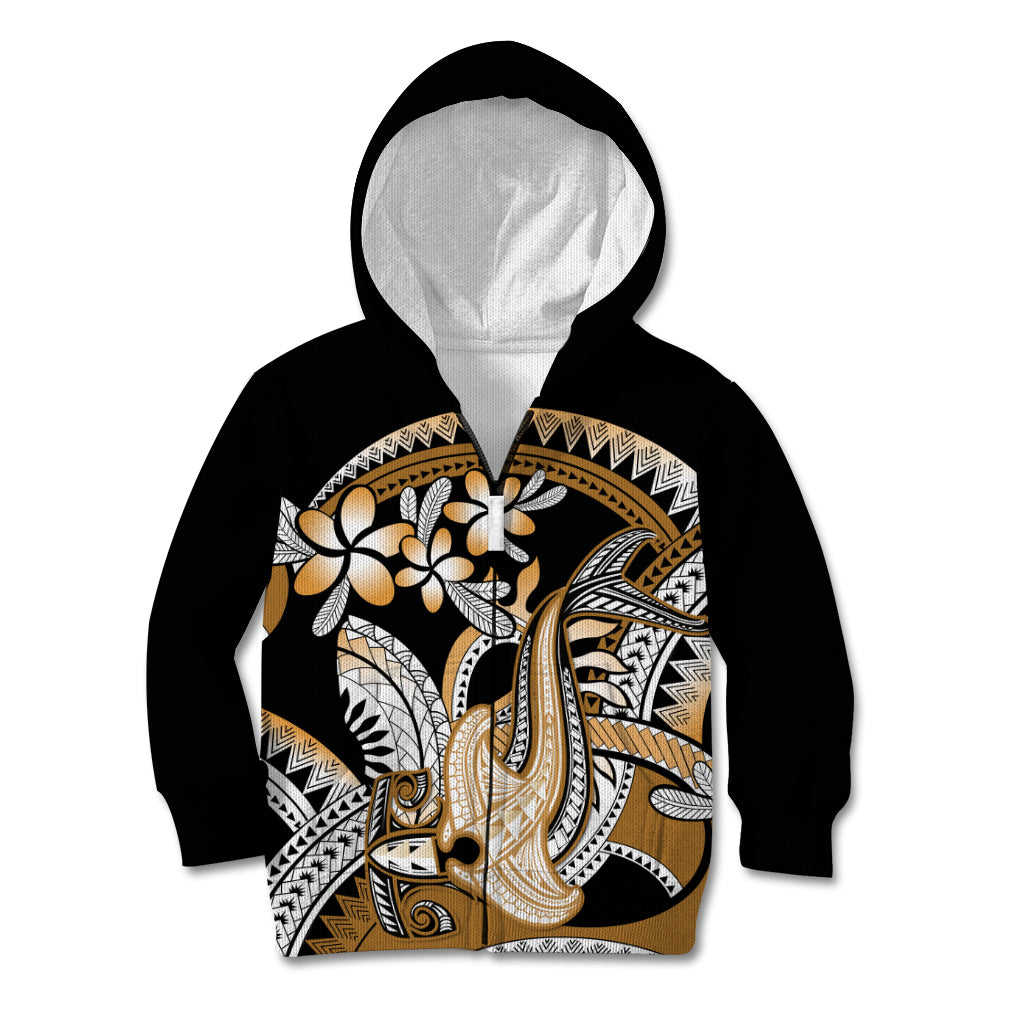 Gold Polynesian Hammerhead Shark Tattoo Kid Hoodie Royal Plumeria Gradient Vibes LT14 Zip Hoodie Gold - Polynesian Pride