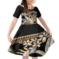 Gold Polynesian Hammerhead Shark Tattoo Kid Short Sleeve Dress Royal Plumeria Gradient Vibes LT14 KID Gold - Polynesian Pride