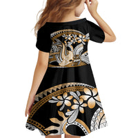 Gold Polynesian Hammerhead Shark Tattoo Kid Short Sleeve Dress Royal Plumeria Gradient Vibes LT14 - Polynesian Pride