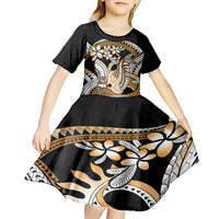 Gold Polynesian Hammerhead Shark Tattoo Kid Short Sleeve Dress Royal Plumeria Gradient Vibes LT14 - Polynesian Pride