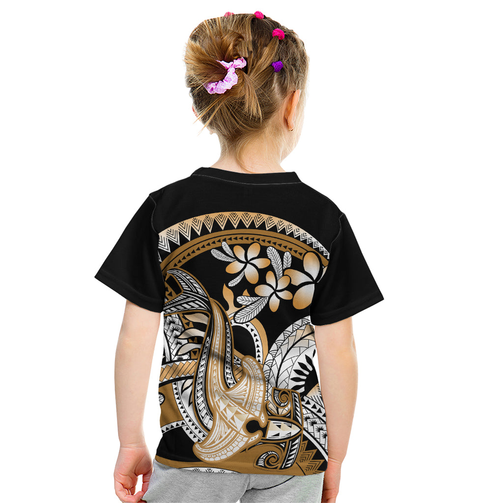 Gold Polynesian Hammerhead Shark Tattoo Kid T Shirt Royal Plumeria Gradient Vibes LT14 - Polynesian Pride