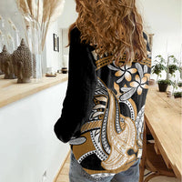 Gold Polynesian Hammerhead Shark Tattoo Women Casual Shirt Royal Plumeria Gradient Vibes LT14 - Polynesian Pride