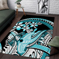 Turquoise Polynesian Hammerhead Shark Tattoo Area Rug Royal Plumeria Gradient Vibes LT14 Turquoise - Polynesian Pride