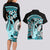 Turquoise Polynesian Hammerhead Shark Tattoo Couples Matching Long Sleeve Bodycon Dress and Hawaiian Shirt Royal Plumeria Gradient Vibes LT14 - Polynesian Pride