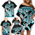 Turquoise Polynesian Hammerhead Shark Tattoo Family Matching Off Shoulder Short Dress and Hawaiian Shirt Royal Plumeria Gradient Vibes LT14 - Polynesian Pride