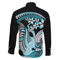 Turquoise Polynesian Hammerhead Shark Tattoo Family Matching Puletasi and Hawaiian Shirt Royal Plumeria Gradient Vibes LT14 - Polynesian Pride