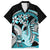 Turquoise Polynesian Hammerhead Shark Tattoo Family Matching Short Sleeve Bodycon Dress and Hawaiian Shirt Royal Plumeria Gradient Vibes LT14 Dad's Shirt - Short Sleeve Turquoise - Polynesian Pride