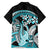 Turquoise Polynesian Hammerhead Shark Tattoo Family Matching Short Sleeve Bodycon Dress and Hawaiian Shirt Royal Plumeria Gradient Vibes LT14 - Polynesian Pride