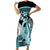 Turquoise Polynesian Hammerhead Shark Tattoo Family Matching Short Sleeve Bodycon Dress and Hawaiian Shirt Royal Plumeria Gradient Vibes LT14 Mom's Dress Turquoise - Polynesian Pride