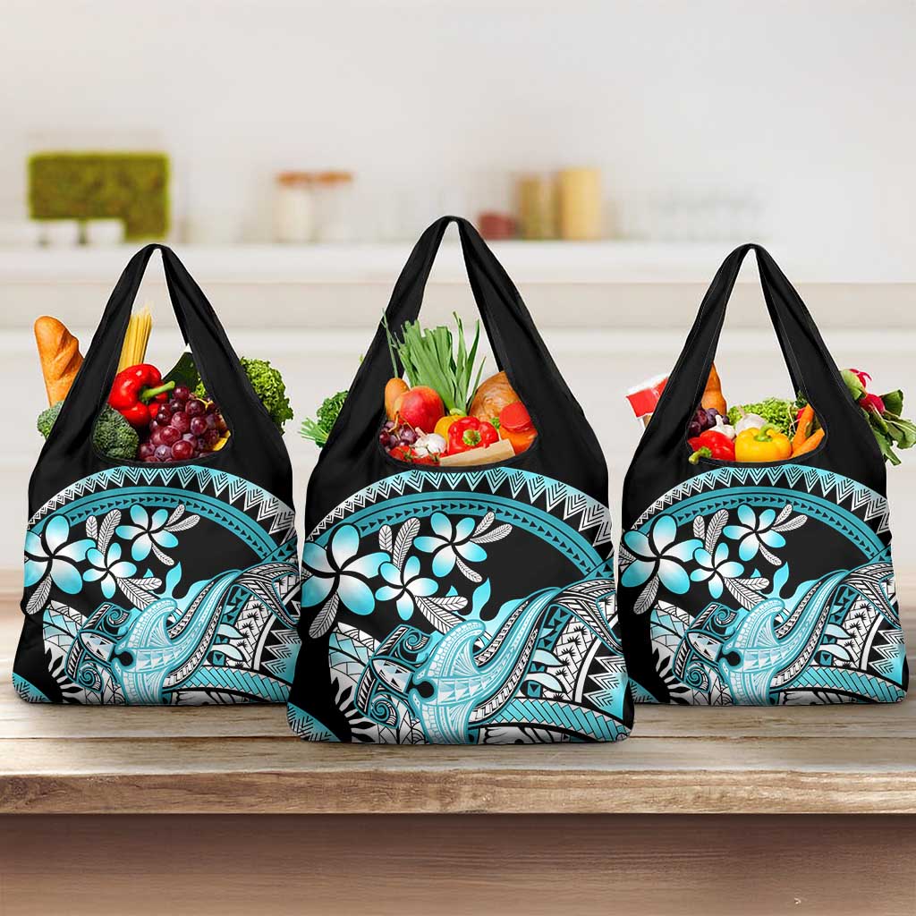 Turquoise Polynesian Hammerhead Shark Tattoo Grocery Bag Royal Plumeria Gradient Vibes LT14 3-pack One Size Turquoise - Polynesian Pride