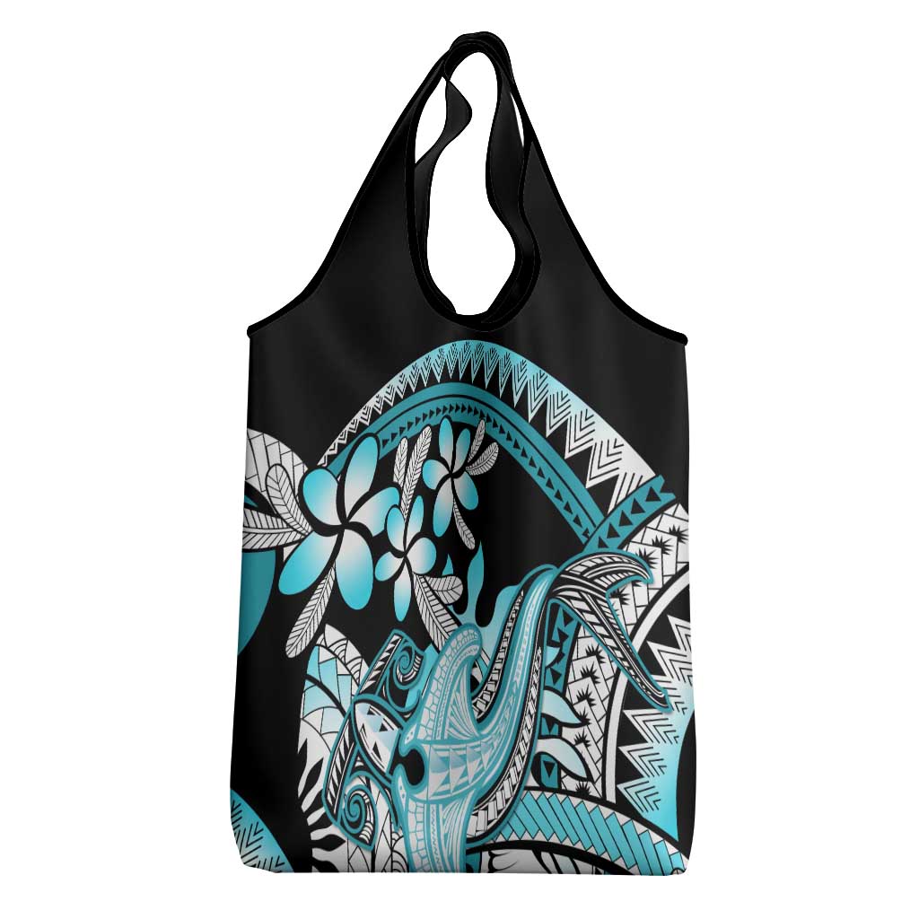 Turquoise Polynesian Hammerhead Shark Tattoo Grocery Bag Royal Plumeria Gradient Vibes LT14 - Polynesian Pride